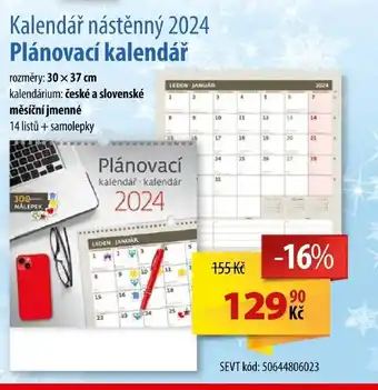 SEVT Kalendář nástěnný 2024 Plánovací kalendář nabídka