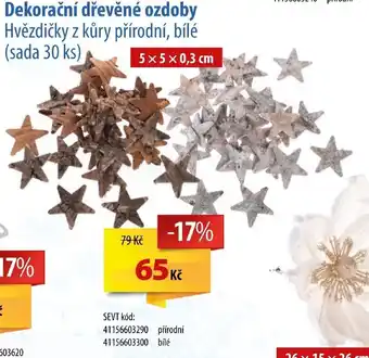 SEVT Dekorační dřevěné ozdoby Hvězdičky z kůry přírodní, bílé (sada 30 ks) nabídka