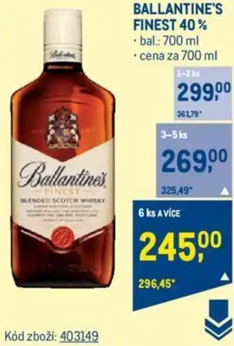 Makro BALLANTINE'S FINEST 40% nabídka