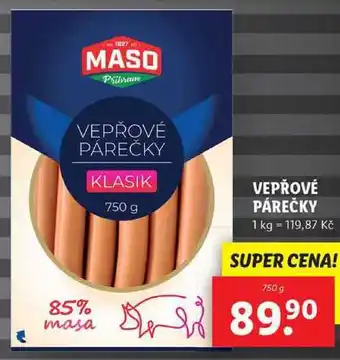 Lidl Vepřové párečky, 750 g nabídka
