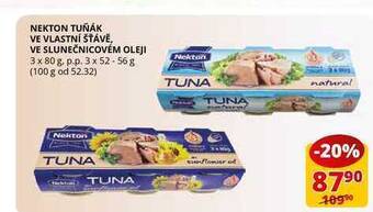 Flop Nekton tuňák ve vlastní šťávě, ve slunečnicovém oleji 3x 80 g. p.p. 3 x 52-56 g nabídka