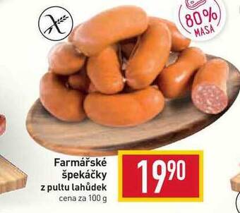 Billa Farmářské špekáčky z pultu lahůdek cena za 100 g nabídka
