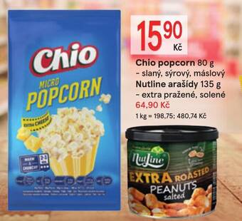 Žabka Chio popcorn 80 g - slaný, sýrový, máslový Nutline arašídy 135 g nabídka