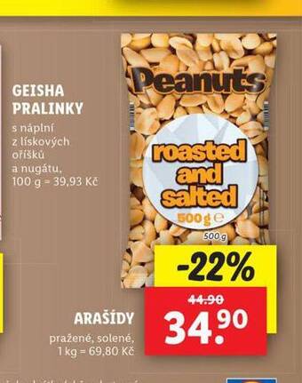 Lidl Arašídy pražené, solené nabídka
