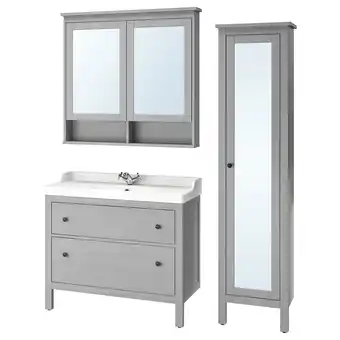 IKEA Hemnes / rättviken koupelnový nábytek, sada 5 ks, šedá/baterie runskär, 102 cm nabídka