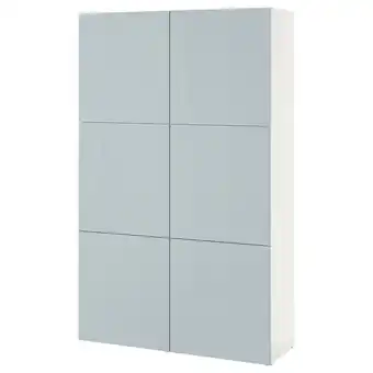 IKEA Bestå úložná sestava s dvířky, bílá selsviken/lesklá světle zeleno-modrá, 120x42x193 cm nabídka