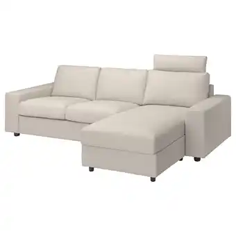 IKEA Vimle 3místná pohovka s lenoškou, s opěrkou hlavy se širokými područkami/gunnared béžová nabídka