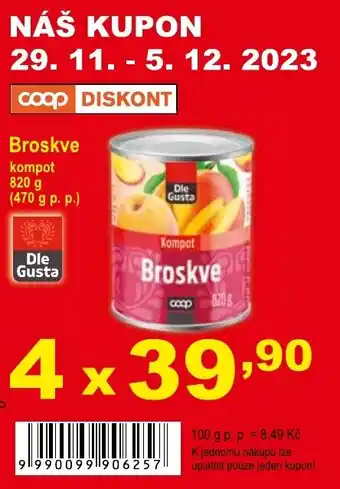 COOP DISKONT Broskve kompot nabídka