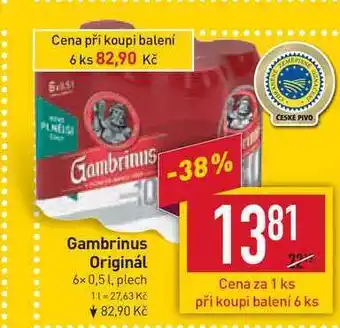 Billa Gambrinus originál 6x 0,5 l, plech nabídka