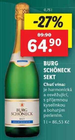 Lidl Burg schöneck sekt, 0,75 l nabídka