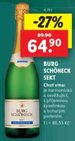 Lidl Burg schöneck sekt, 0,75 l nabídka