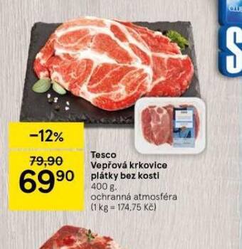 Tesco Vepřová krkovice plátky bez kosti nabídka
