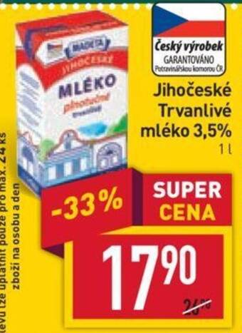 Billa Jihočeské Trvanlivé mléko 3,5% nabídka