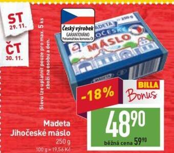 Billa Madeta Jihočeské máslo nabídka