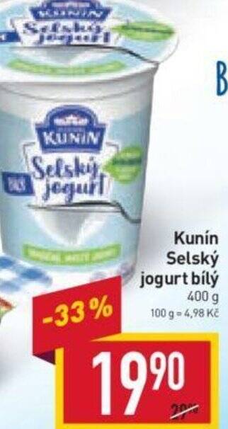 Billa Kunín Selský jogurt bílý 400 g nabídka