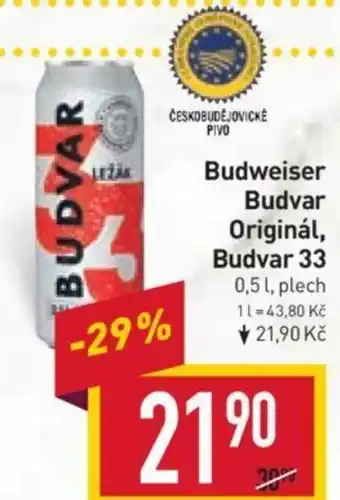 Billa Budweiser Budvar Originál, Budvar 33 0,5 L nabídka