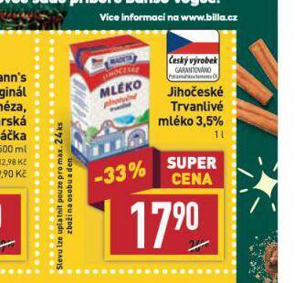 Billa Trvanlivé mléko 3,5% nabídka