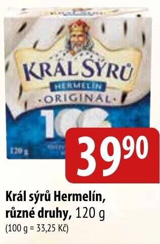 Bala Král sýrů Hermelín, různé druhy nabídka