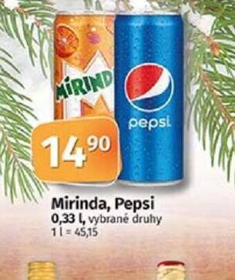 COOP TIP Mirinda, Pepsi 0,33 L nabídka