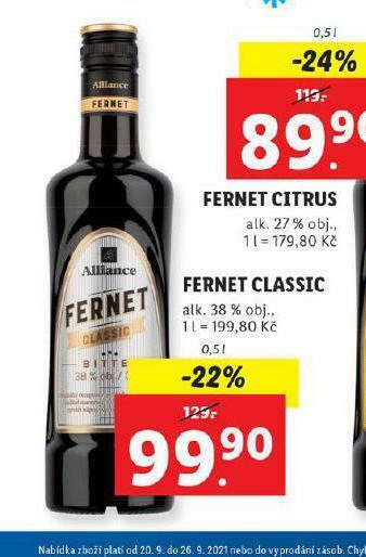 Lidl Fernet classic nabídka