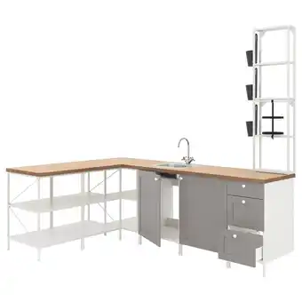 IKEA Enhet rohová kuchyně, bílá/šedá rám nabídka