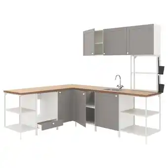 IKEA Enhet rohová kuchyně, bílá/šedá rám nabídka