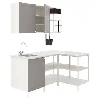 IKEA Enhet rohová kuchyně, bílá/šedá rám nabídka
