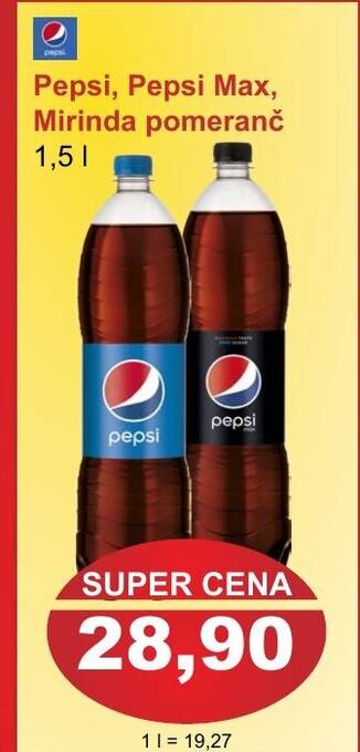 PLUS JIP Pepsi, Pepsi Max, Mirinda pomeranč 1,5L nabídka