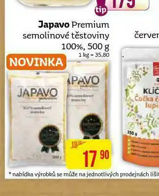 Japavo premium semolinové těstoviny