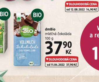 dm drogerie Dmbio mléčná čokoláda nabídka