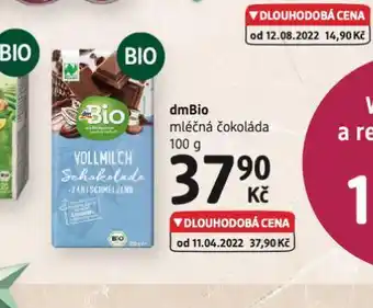 dm drogerie Dmbio mléčná čokoláda nabídka