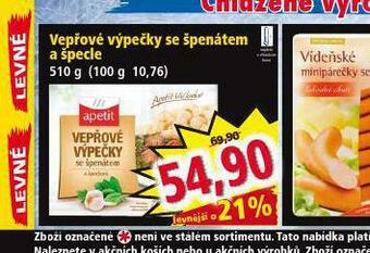 Norma Vepřové výpečky se špenátem a špecle nabídka