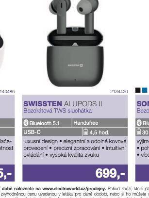 Electro World Bezdrátová sluchátka tws swissten nabídka