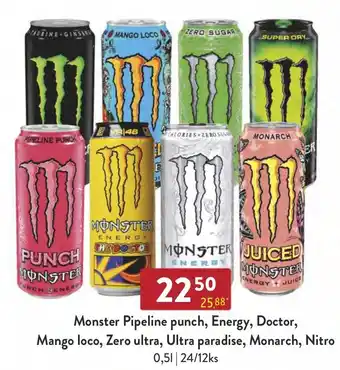 Qanto Monster Pipeline punch, Energy, Doctor, Mango loco, Zero ultra, Ultra paradise, Monarch, Nitro 0,5L nabídka