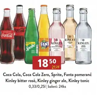 Qanto Coca Cola, Coca Cola Zero, Sprite, Fanta pomeranč Kinley bitter rosé, Kinley ginger ale, Kinley tonic 0,33/0,25L nabídka