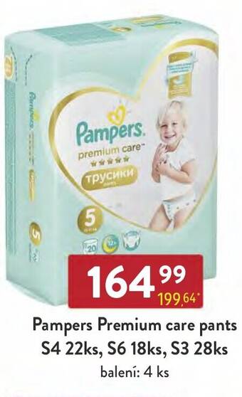Qanto Pampers Premium care pants S4 22ks, S6 18ks, S3 28ks nabídka
