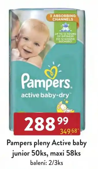 Qanto Pampers pleny Active baby junior 50ks, maxi 58ks nabídka