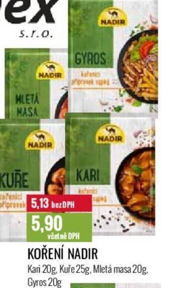 Ratio KOŘENÍ NADIR Kari 20g, Kuře 25g, Mletá masa 20g. Gyros 20g nabídka