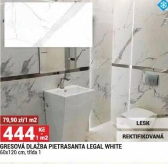 Merkury Market GRESOVÁ DLAŽBA PIETRASANTA LEGAL WHITE 60x120 cm, třída 1 nabídka