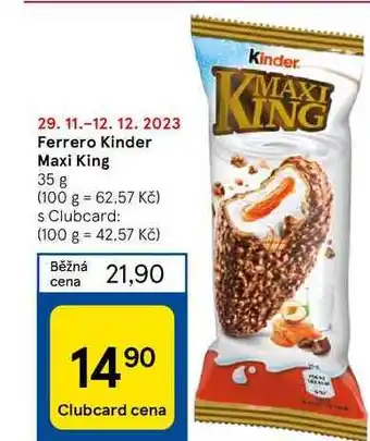 Tesco Ferrero kinder maxi king 35 g nabídka