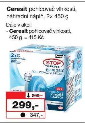 Barvy a laky drogerie Ceresit pohlcovač vlhkosti, náhradní náplň, 2x 450 g nabídka