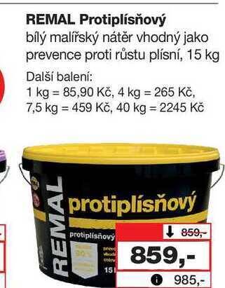 Barvy a laky drogerie Remal protiplísňový bílý malířský nátěr vhodný jako prevence proti růstu plísní, 15 kg nabídka