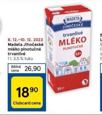 Tesco Madeta jihočeské mléko plnotučné trvanlivé nabídka