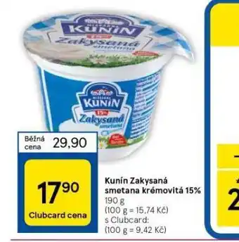 Tesco Kunín zakysaná smetana krémovitá 15% nabídka