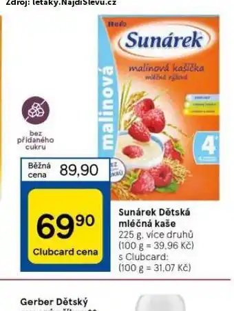 Tesco Sunárek dětská mléčná kaše nabídka