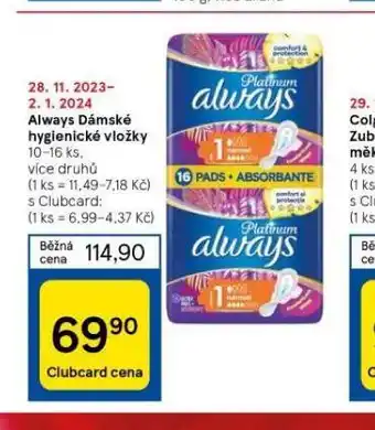 Tesco Always dámské vložky nabídka