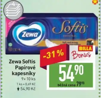 Billa Zewa Softis Papírové kapesníky nabídka