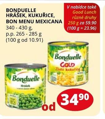 Flop BONDUELLE HRÁŠEK, KUKUŘICE, BON MENU MEXICANA nabídka