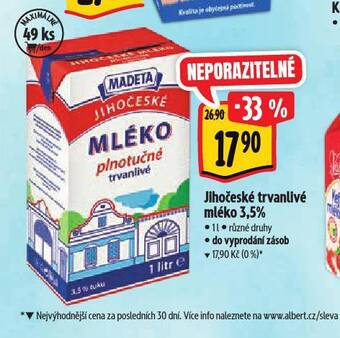 Albert Jihočeské trvanlivé mléko nabídka