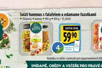 Albert Salát hummus s falafelem a edamame fazolkami nabídka